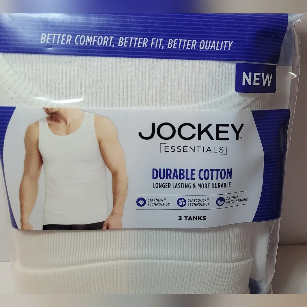 Jockey Essentials Durable Cotton White Tank Tops - 3 Pack Size 3XL